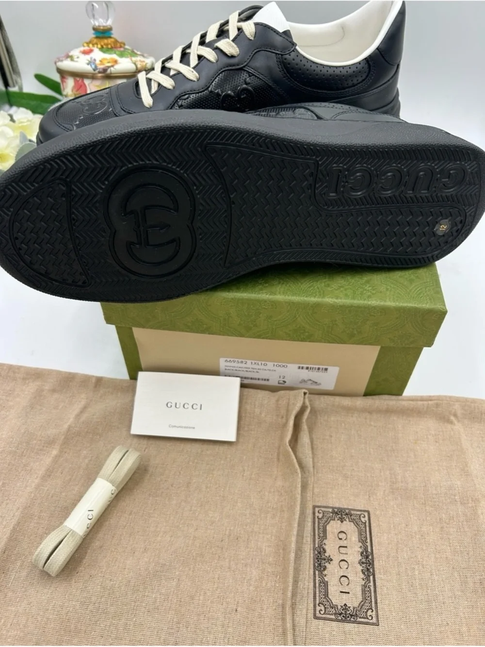 Gucci GG embossed leather sneakers size 12 fits 13 US made in Italy
